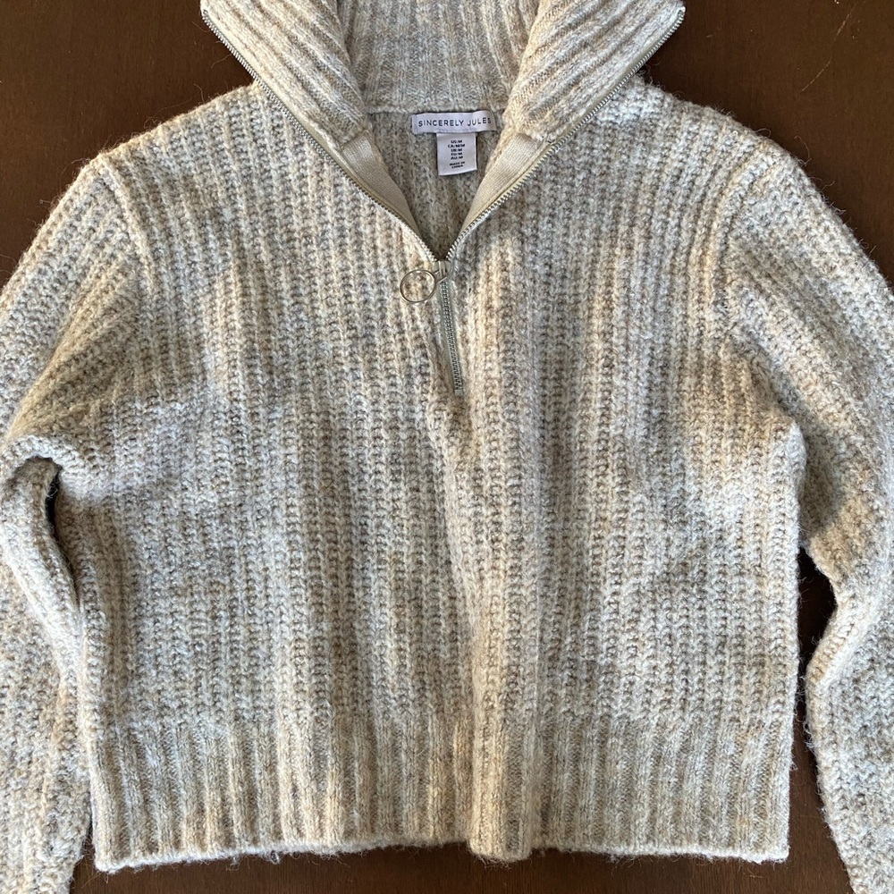 Cream Ribbed Women's Sweater